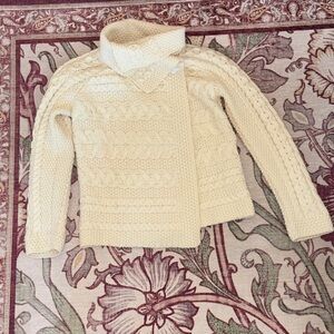 Aran Mor Cozy Cream Cable Knit Turtleneck Sweater. 100% Merino.